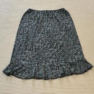 KC Stevens Women's Blue Leopard Print Midi Flare Skirt w Elastic Waist Size 2X